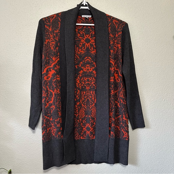 Alberto Makali Gray and Orange Baroque Knit Open Cardigan Jacket - Picture 3 of 7